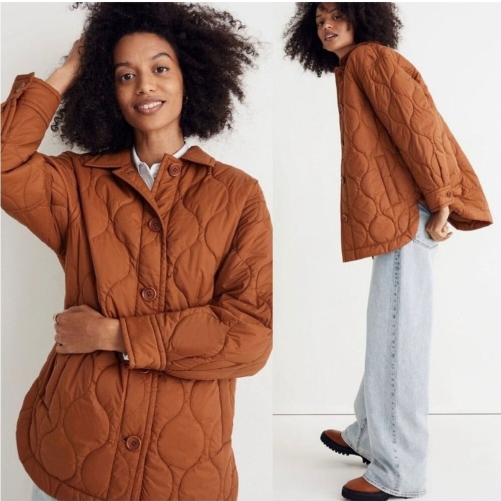 Madewell Air Puff Quilted Shirt Jacket Rust Orange 1X NWOT